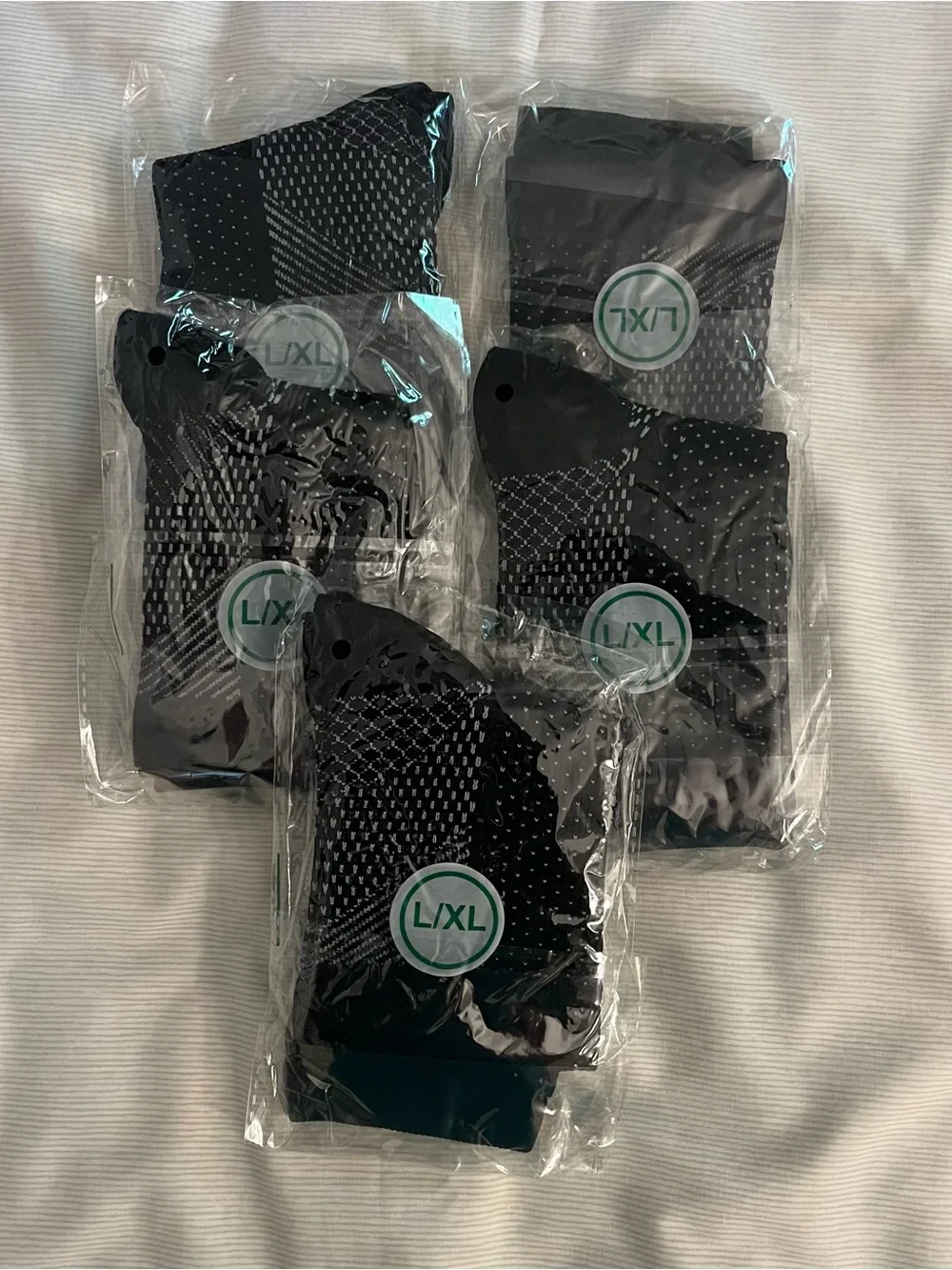 5 Pair Black Patterned Men's Open Toe Compression Socks